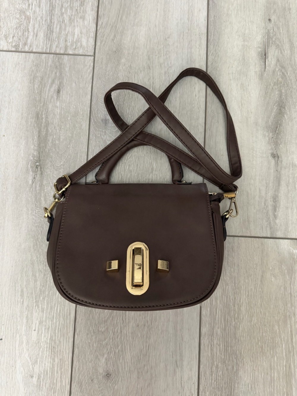 Brown Leather Crossbody Bag with Gold Hardware